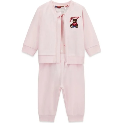 Guess Бледо розов бебешки комплект със суичър, панталон и късо боди с мечета Guess