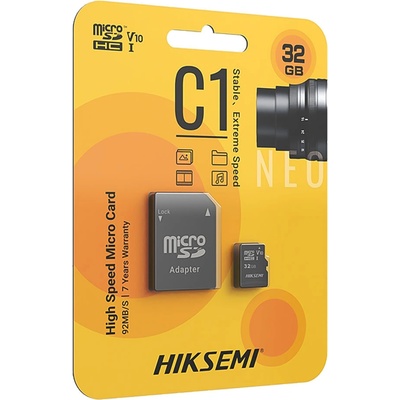 MicroSDXC памет с SD адаптер за мобилни устройства - Hiksemi microSDXC 32GB UHS-I TLC V10 With SD Adapter (клас 10) (HS-TF-C1(STD)/32G/NEO/AD/W)