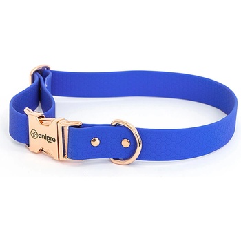 Anipro Hexagon - Регулируем нашийник за кучета, водоустойчива лента хексагон 25мм/35-55см тъмно син с тока розово злато