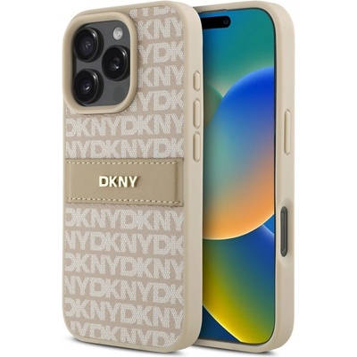 DKNY PU Leather Repeat Pattern Tonal Stripe kryt pre iPhone 16 Pro, ružový 57983122528
