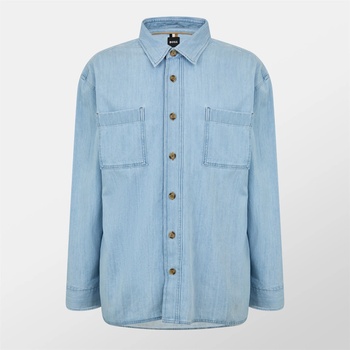 HUGO BOSS Риза с дълъг ръкав Boss Men's H-CORY Denim Long Sleeve Patterned Shirt - Lt Pas Blue 450