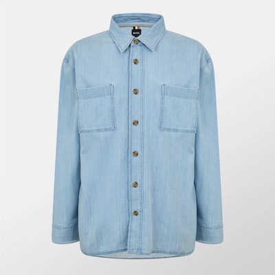 HUGO BOSS Риза с дълъг ръкав Boss Men's H-CORY Denim Long Sleeve Patterned Shirt - Lt Pas Blue 450
