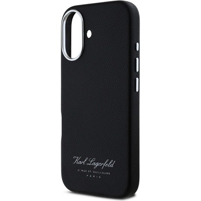 CG Mobile iPhone 16 KARL LAGERFELD GRAINED PU HOTEL RSG Силиконов удароустойчив протектор за телефон със заден капак с кожен ефект, ЧЕРЕН KLHCP16SPGWCMKHK (KLHCP16SPGWCMKHK)