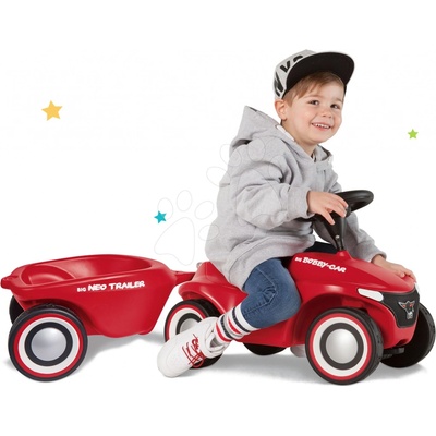 Big Set Bobby Car Neo červené zvukové s 3-vrstvovými gumovými kolesami a prívesný vozík SM56240-1