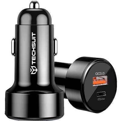 Techsuit Зарядно за кола USB-A QC3.0 QC3.0 18W, Type-C PD20W, 38W - Techsuit Premium (CAPD028) - Черно