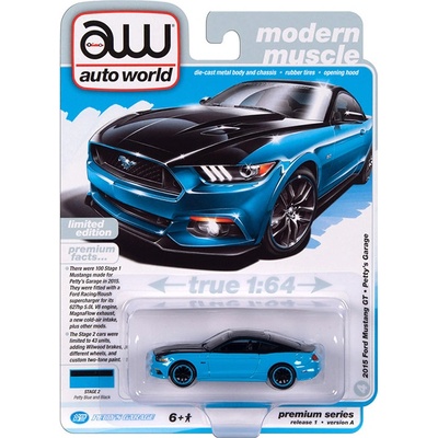 AUTO WORLD Ford Mustang GT Petty's Garage 2015 modrá 1:64