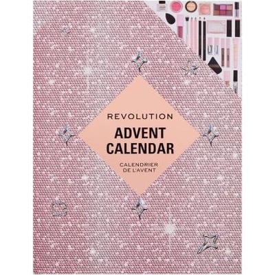 Makeup Revolution London Advent Calendar 2024 подаръчен комплект: червило 4 бр + гланц за устни 3 бр + молив за устни 2 бр + маска за устни 1 бр + олио за устни 1 бр + четка за очи 1 бр + мини палитра Reloaded 1 бр + течни сенки 1 бр + руж 2 бр + молив за