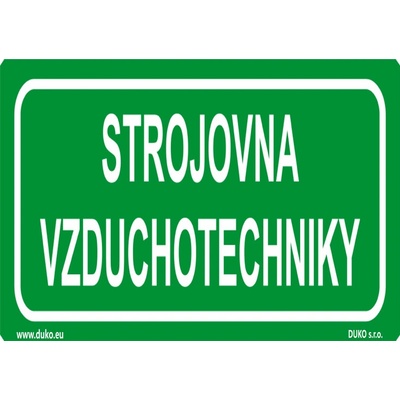 DUKO STROJOVNA VZDUCHOTECHNIKY Formát: 210 x 148 mm, Materiál: plast 0,5 mm, samolepící vinylová fólie