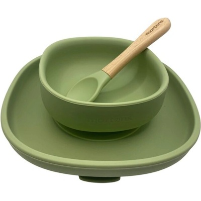 Martons jedálenská sada silikónová s prísavkou Olive green 3 dielna