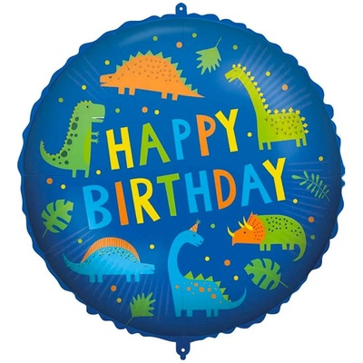 PROCOS Fóliový balónek Happy Birthday dinosauři – 46 cm, kulatý