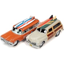 Johnny Lightning Mercury Woody Wagon 1950 šedý + Cadillac Ambulance 1959 1:64