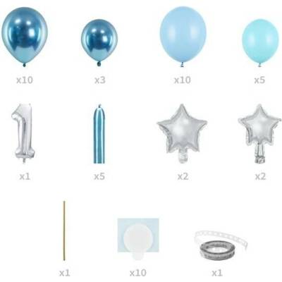 PartyDeco Set balónků 1. narozeniny modro stříbrný 90 x 140 cm