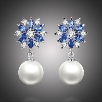 Grace Silver Jewellery s perlou a krystaly Swarovski Samantha E-JIE069/55 modrá