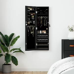 vidaXL Огледален шкаф за бижута, стенен монтаж, черен, 30x8, 5x67 см (353215)