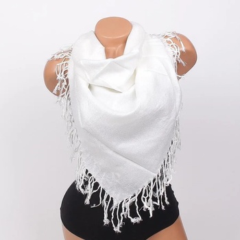 Image 1 of Дамски квадратен шал в бяло с ресни