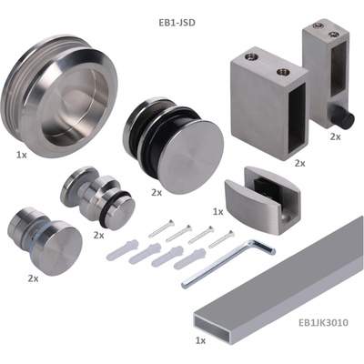 Závěsný set na skleněné dveře, profil 30 x 10 mm, AISI 304