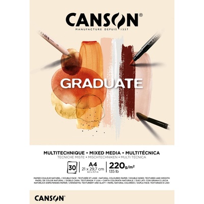 Canson Graduate Mixed Media Natur Skicár v lepenej väzbe A4 220g 30 listov