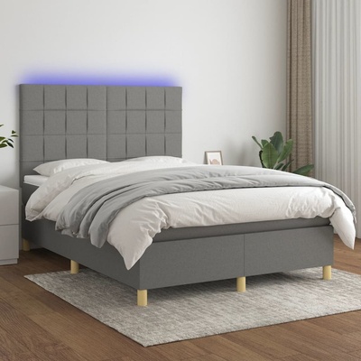 Petrashop 3135430 boxspring postel s matrací a LED tmavě šedá textil