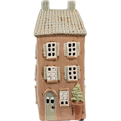 Hnědý keramický svícen na čajovou svíčku domek Amster Village - 12*9*28 cm - Clayre & Eef