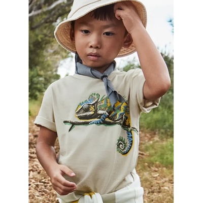 MAYORAL Тениска къс ръкав в бежово с многоцветен хамелеон за мини момче Майорал