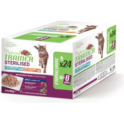 Natural Trainer Adult Sterilised míchané balení: Krůtí a treska 48 x 85 g