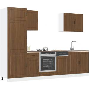 vidaXL Комплект кухненски шкафове, 7 части, "Porto", кафяв дъб, инженерна дървесина (3314788)
