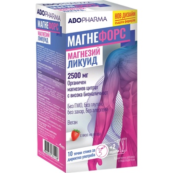 Abo Pharma Магнефорс Ликуид, 2500 mg магнезиев цитрат, с вкус на ягода, 10 + 2 стика, Abo Pharma (10046576)