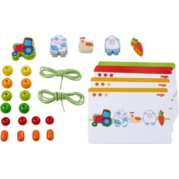 HABA Дървена низанка с шаблони Ферма