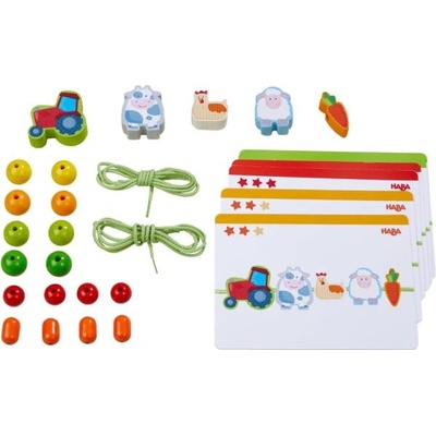 HABA Дървена низанка с шаблони Ферма