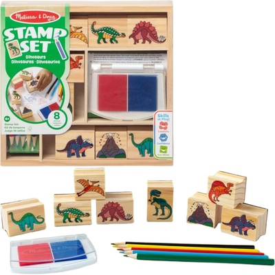Melissa & Doug kreatívna sada dinosaury – pečiatky, pečiatkovací vankúšik a pastelky
