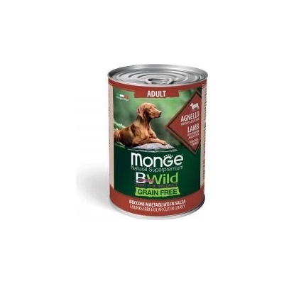 MONGE BWILD GRAIN FREE Adult, Jahňacie kúsky v omáčke s tekvicou a cuketou 400 g