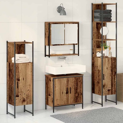 vidaXL Комплект мебели за баня с врата 4 pcs Кафяво 33 x 33 x 185.5 см (3334412)