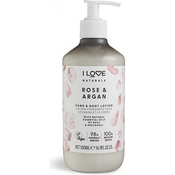 I Love Cosmetics hydratační mléko na ruce a tělo Naturals Rose & Argan (Hand & Body Lotion) 500 ml