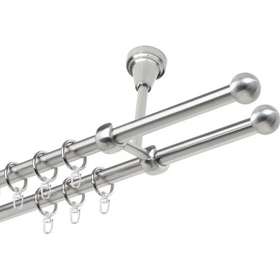OK-GarnýžeCZ Garnýž kovová dvouřadá 19mm Koule nerez 140 cm do stropu / kroužky s háčkem