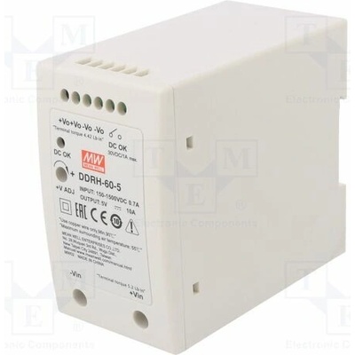 MEAN WELL DDRH-60-5 Měnič: DC/DC; 50W; Uvst: 150÷1500VDC; Uvýst: 5VDC; Ivýst: 10A; 4kV