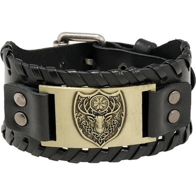 Lodestar Vintage široký viking náramek Erb jelení hlava Černý 220505093734s1