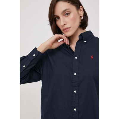 Ralph Lauren Памучна риза Polo Ralph Lauren дамска в тъмносиньо със свободна кройка с класическа яка 211916277 (211916277)