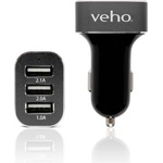 Veho Зарядно за кола (5.1 Ампера) с 3 USB изхода за смартфони и таблети - Veho Car Charger USB 5.1A (черен) (VAA-010)