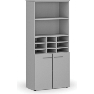 PRIMO Třídící regál s dveřmi GRAY, 800 x 420 x 1781 mm, 9 přihrádek, šedá