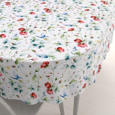 Biante oválný ubrus Rongo RGP-507 Akvarelové květy s kolibříky na bílém 100x140cm