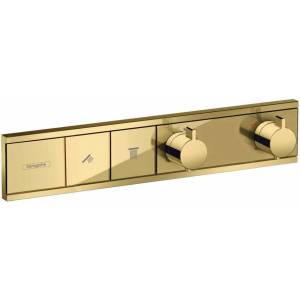 Hansgrohe Вграден термостатичен смесител за вана и душ Hansgrohe RainSelect, златист гланц, 2 функции (15380990)