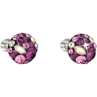 Pavona Stříbrné náušnice pecka s krystaly Swarovski fialové kulaté 31336.3 amethyst