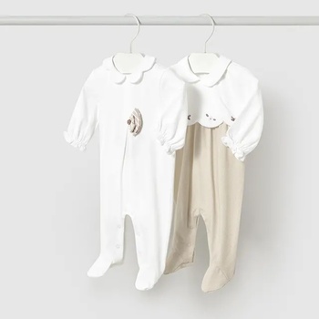 Mayoral Комплект два ромпъра за новородено момиче в бежово и бяло Mayoral