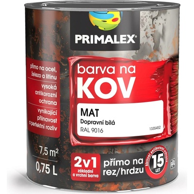 Primalex Antikorozní barva na kov 2v1 0,75 l dopravní bílá Mat