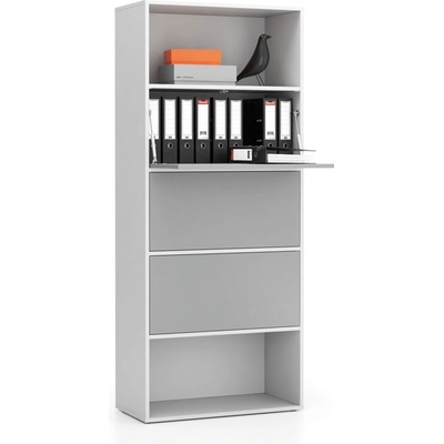 Plan Vysoký kancelářský policový regál LAYERS, 3 boxy, 800 x 400 x 1905 mm, bílá / šedá – Hledejceny.cz