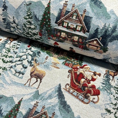 Gobelín Vianoce - Lurex strieborný - Vianočná krajinka