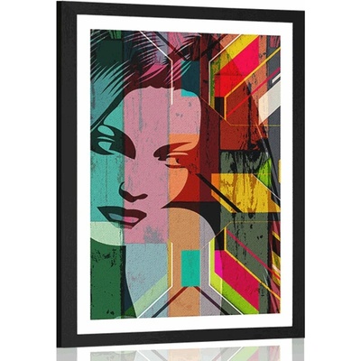 Plakát s paspartou portrét ženy na barevném pozadí - 20x30 black