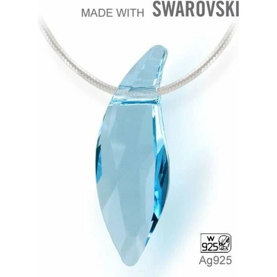 Swarovski Elements Stříbrný náhrdelník visací modrá slza, kapka, lístek 34255.1 Aquamarine