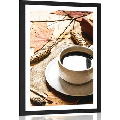 Plakát s paspartou šálek kávy v podzimním nádechu - 20x30 silver