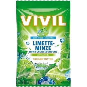 VIVIL BONBONS LIMETTE-MINZE drops s príchuťou limetka a pepermint s vitamínom C, bez cukru, 60 g